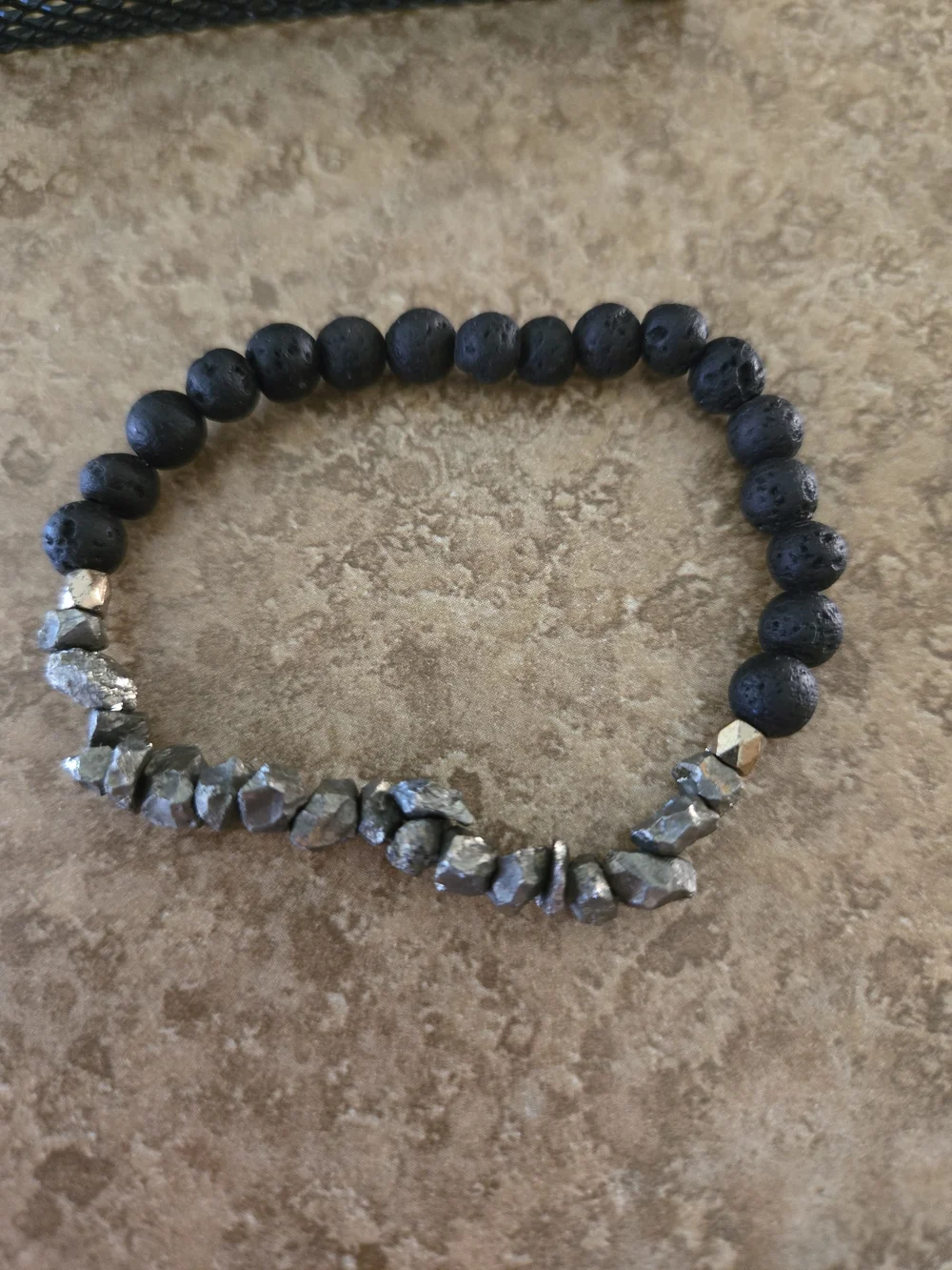 Bracelet Black Lava Stone Silver Hematite Beaded Stretch Jewelry